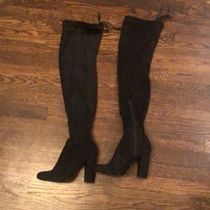 Black faux suede over the knee boots